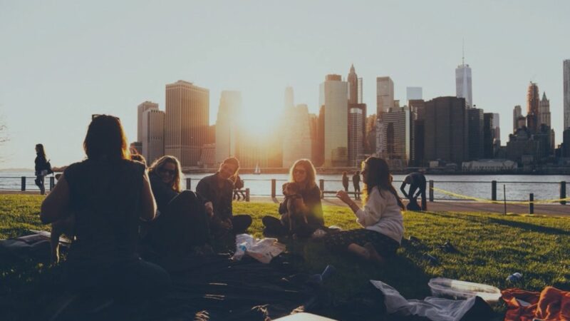 group sitting on a lawn