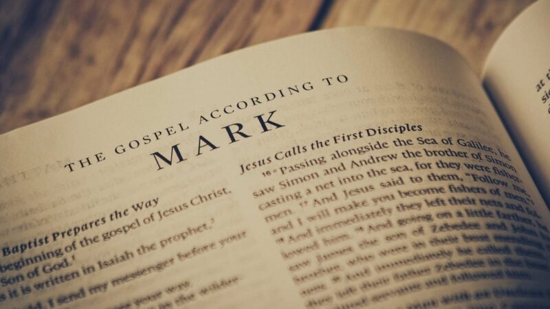 Bible opened to the Gospel of Mark