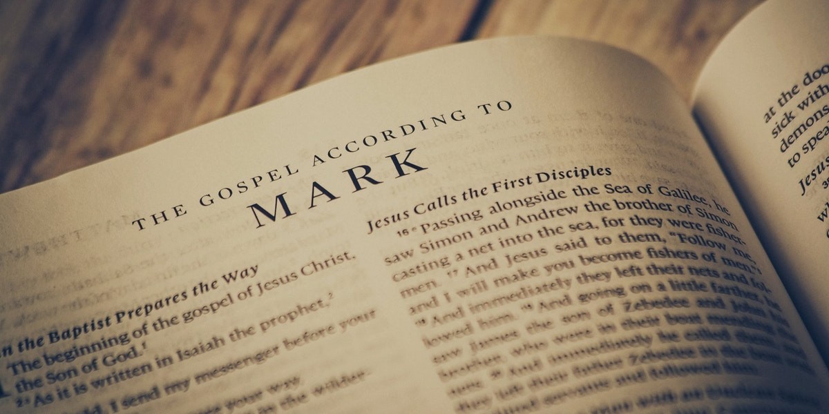 Bible opened to the Gospel of Mark