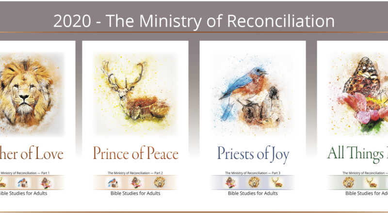 2020 Ministry of Reconciliation Bible study covers: lion, deer, bird, butterfly - themes of love, peace, joy, renewal.