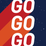Bold text GO repeated three times with angled shadows on a starry background, GO21 logo at bottom right.