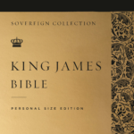 King James Bible cover, Sovereign Collection, personal size edition, black and gold design with floral pattern.
