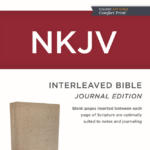 NKJV Interleaved Journal Edition Bible with Comfort Print, flax hardcover, ideal for notes and journaling.