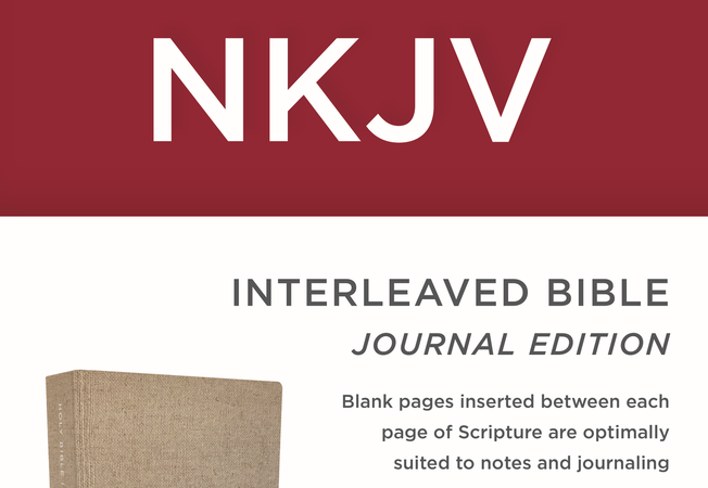 NKJV Interleaved Journal Edition Bible with Comfort Print, flax hardcover, ideal for notes and journaling.