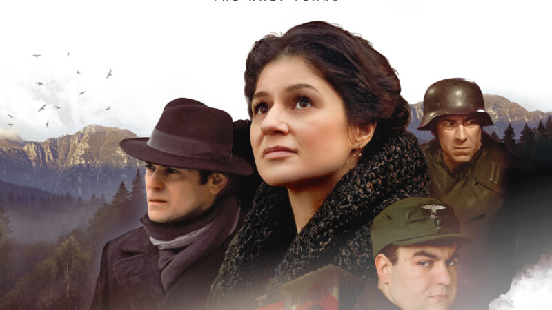 Sabina movie poster: Portraits of main characters against a mountainous backdrop, set during the Nazi years.