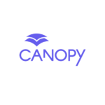 Blue Canopy logo with stylized book graphic above the word Canopy on a white background.