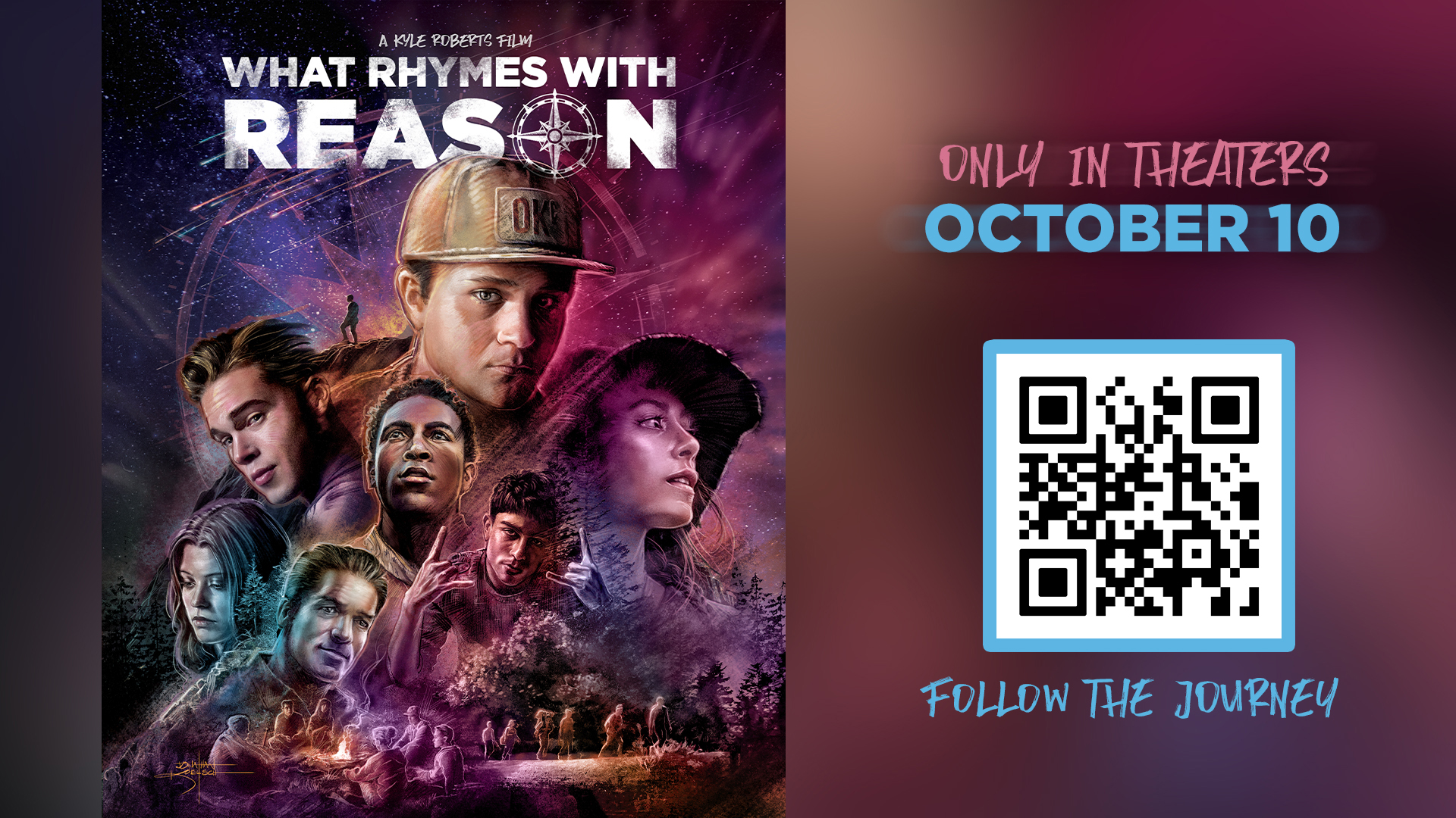 Poster for What Rhymes with Reason film, releasing in theaters October 10. QR code for more info.